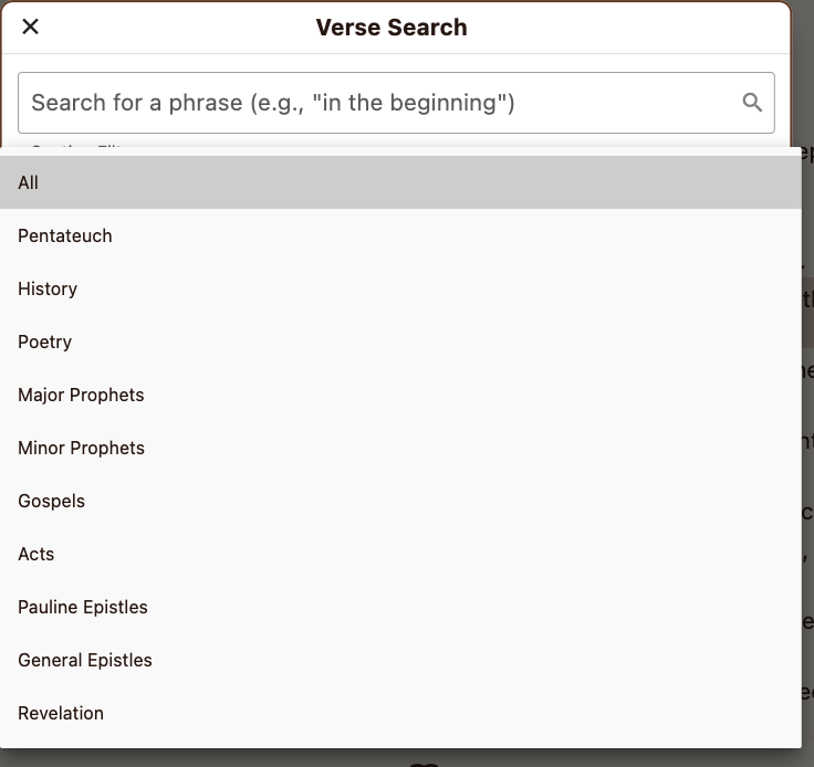 Verse Search Section Filter